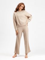 Knitwear o- neck ribbed pullover sweater 2 piece sets women wide leg pants oversize casual knitted outfits