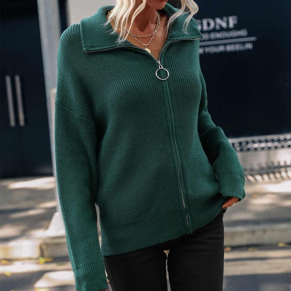 Knitwear turn down neck long sleeve wool casual winter knit top women knitted sweater cardigan