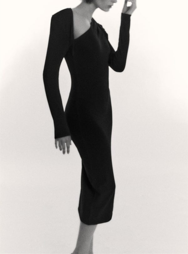 Knitwear winter long sleeve slim fit irregular design casual maxi hollow out knit dress women