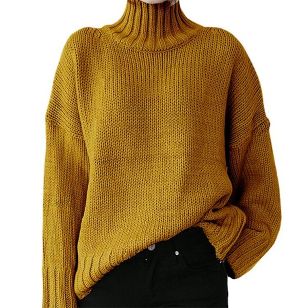 Turtle neck women solid color winter autumn oversize pullover casual Knit sweater