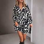 Autumn Fashion Women's Elegant Botanical Print Waist-Cinching V-Neck Long Sleeve Knee-Length Dress