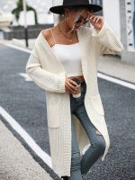 2026 Long Sleeve knitwear fall winter solid color loose women knitted cardigan sweater with pockets