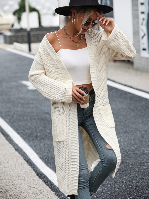 2026 Long Sleeve knitwear fall winter solid color loose women knitted cardigan sweater with pockets