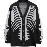knitwear single-breasted v neck jacquard knitted sweaters oversize skull halloween cardigans women