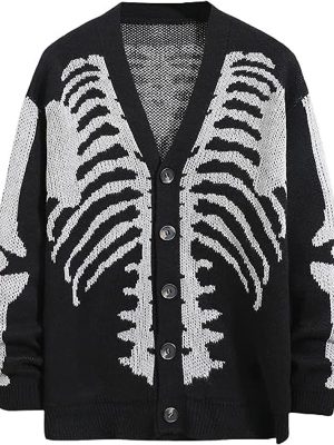 knitwear single-breasted v neck jacquard knitted sweaters oversize skull halloween cardigans women
