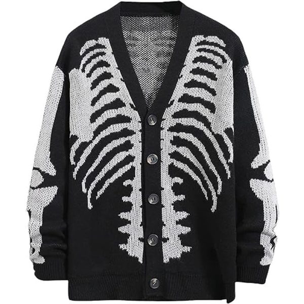 knitwear single-breasted v neck jacquard knitted sweaters oversize skull halloween cardigans women