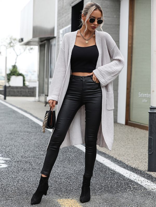 2026 Long Sleeve knitwear fall winter solid color loose women knitted cardigan sweater with pockets