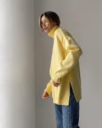 women sweater pullover knitwear winter high neck cotton knitted designer knit sweater