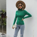 Spring autumn solid color long sleeve turtleneck elegant pullover slim fit women basic sweater