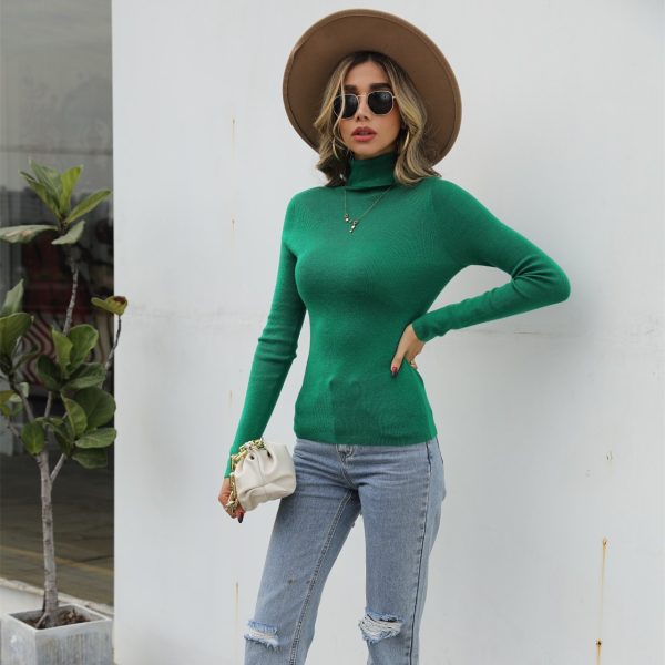 Spring autumn solid color long sleeve turtleneck elegant pullover slim fit women basic sweater