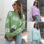 elegant knitwear pullover autumn winter round neck oversize floral knit sweaters for women