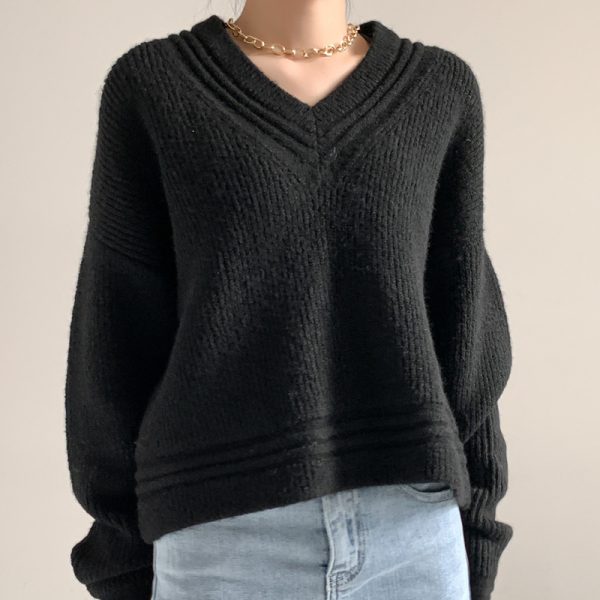 Retro Winter Plain Carmine Fashionable Knitwear Oversize v neck Thicken sweater mujer 20262