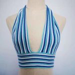 New arrivals fashion striped knitwear sleeveless sexy bodycon V neck backless summer knitted halter vest women