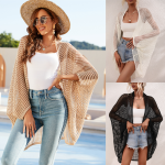Trending summer oversize batwing sleeve cut out knitwear women mesh see through Beach coat for women