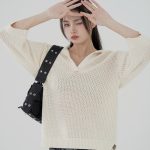 Trending fashion solid color casual knitwear pullover turn down collar hollow out sweaters women