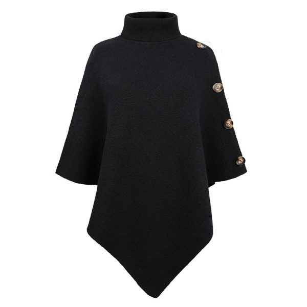 Trending Fashion winter shawl solid color turtleneck sweater Cape Roll Neck Knitwear warm cloak coat for women