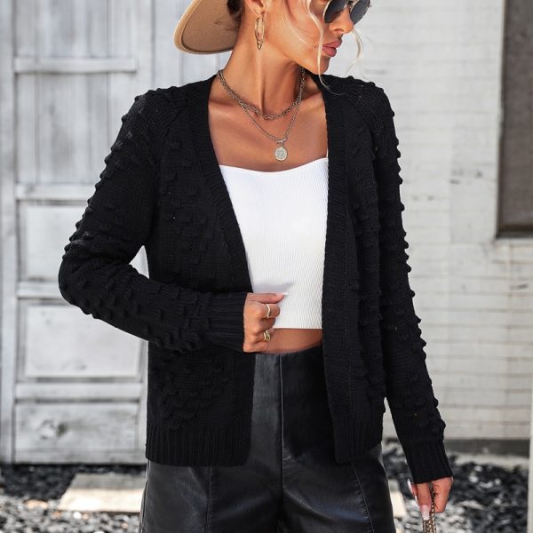 2026 Winter Fall Knit Tops Fashion Solid Color Elegant Dot Cardigan Sweater for women