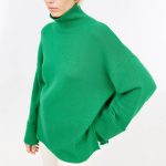 hot selling high neck solid color pullover knitwear women long oversize knit split casual sweaters