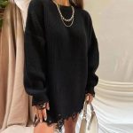 Hot sales oversize pure color knitwear o-neck elegant hollow out knitted women dress sweaters