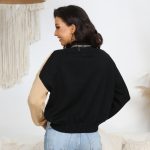 High quality crew neck long sleeve color blocking jumpers holiday style pullover casual women sweaters