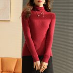 Fall winter casual rolled neck knit top plain color sweaters women slim long sleeve pullover warm knitwear