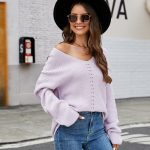 clothing V-neck casual pullover sweater women fashion solid color casual loose long-sleeve jumpers mujer