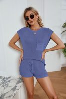 Trending Fashion Loose summer casual set pocket solid color sweater high waist shorts 2 piece matching outfits for women