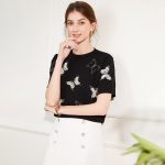 New Arrivals casual crew neck butterfly jumpers women Hot drill short sleeve pullover sweaters