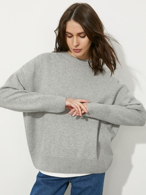 High quality crew neck elegant jumpers mujer casual pullover knit long sleeve loose long sleeve temperament sweaters