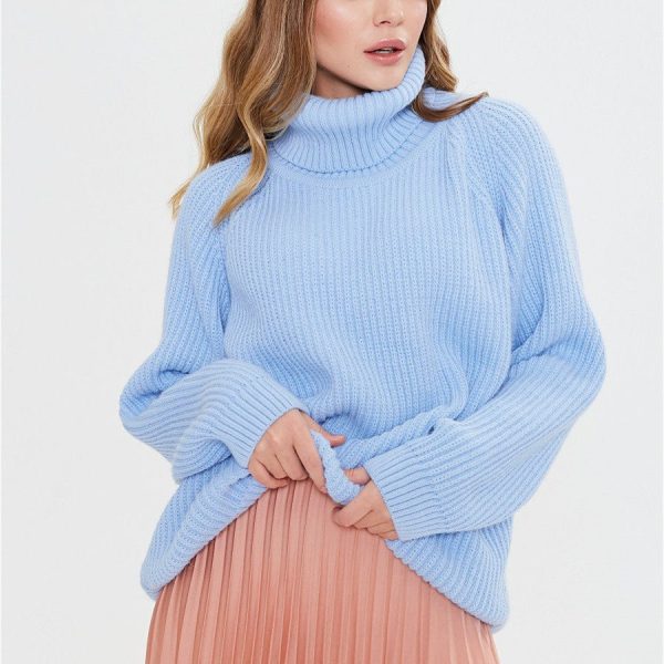 hot sales high neck long sleeve knitwear women pullover solid color pullover oversize casual mohair sweaters