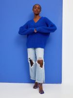 Trending Fall Winter Loose v neck jumpers casual pullover knitted elegant thicken sweater for women