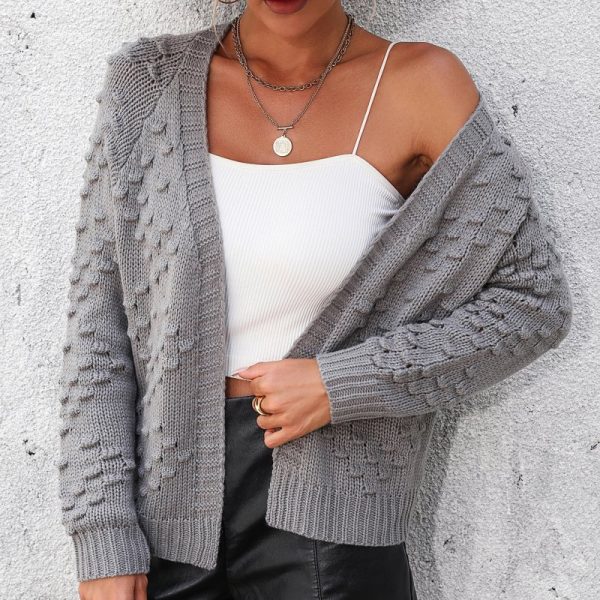 2026 Winter Fall Knit Tops Fashion Solid Color Elegant Dot Cardigan Sweater for women