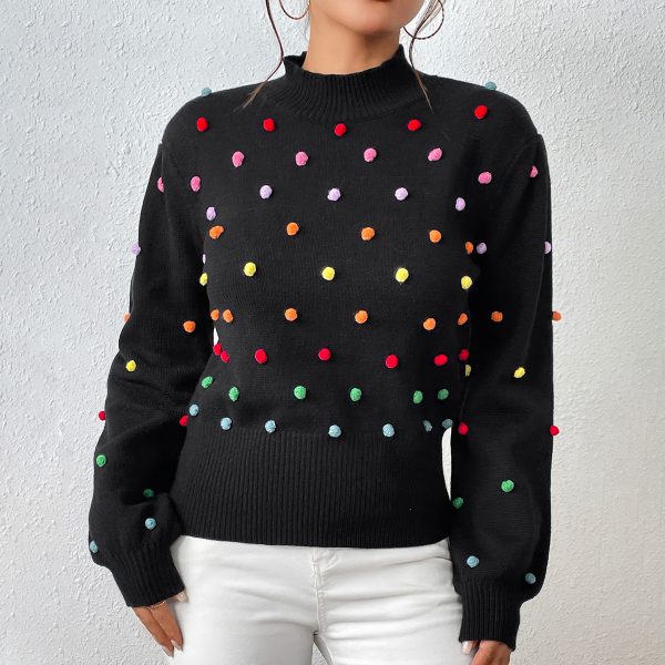 New arrivals Loose Elegant Colored beaded knitwear round neck pullover puff sleeve casual sweater women