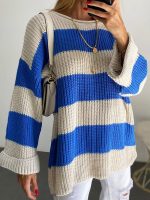 casual Trendy fashion women pullover knitwear long sleeve crew-neck stripe top knitted sweater