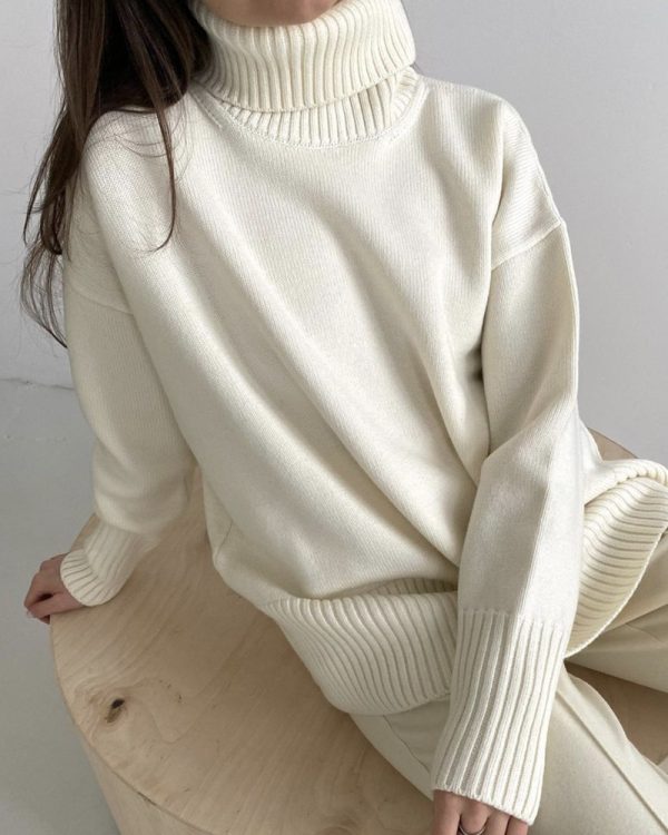 High quality Women's fashion knitwear Oversize Long Sleeve Turtleneck Jumper Thick Warm Knitted Pullover Sweater