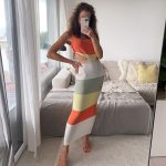 women clothing u neck hollow out knitwear vacation holiday color blocking summer maxi sexy beach dress