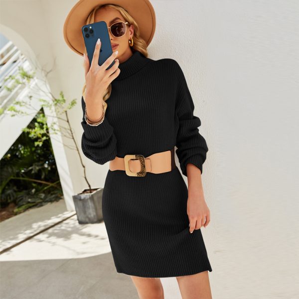 New Arrivals Autumn winter thicken solid color turtleneck knitwear slim fit short women elegant knitted one piece dress