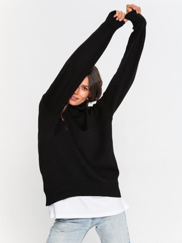 High quality elegant rolled collar knitwear temperament commuter pullover ladies jumpers turtleneck women loose sweaters