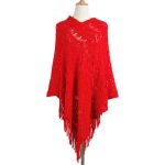 New Arrival Mid-length crocheted hollow out irregular tassel capes knitted pullover sweater women's shawl