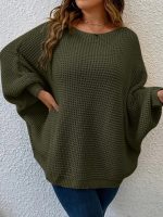 Autumn Winter Casual Pullover Plus size Jumpers Batwing Sleeve Elegant Solid Color Sweater Women
