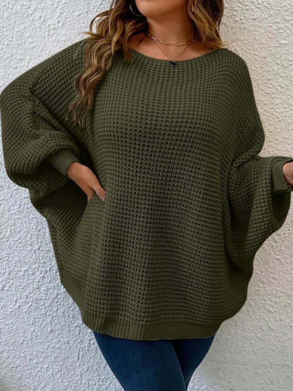 Autumn Winter Casual Pullover Plus size Jumpers Batwing Sleeve Elegant Solid Color Sweater Women