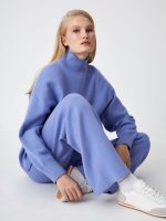 Hot selling pullover oversize women elegant knitwear solid color temperament half turtleneck sweaters