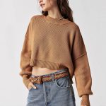 clothing round neck casual knitwear pullover striped oversize long sleeve short cropped sweaters women