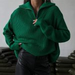 Fashion Women turn down collar Half Zipper knitted loose casual knitwear fall winter sweaters