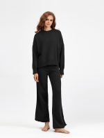 Knitwear o- neck ribbed pullover sweater 2 piece sets women wide leg pants oversize casual knitted outfits