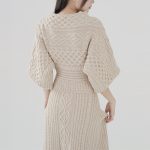 High-end design knitwear solid color women slim waist summer half-sleeve A-line long cable knitted dress