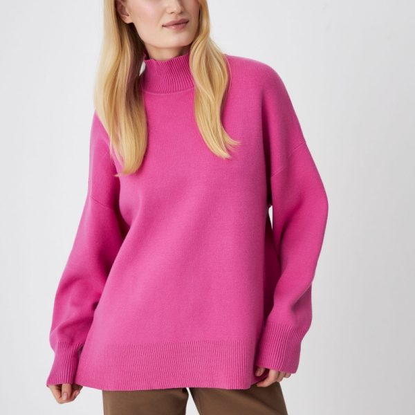 New arrivals fall winter turtleneck warm plain knitted tops design pure color loose cashmere sweater