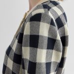 Trending Summer British style short sleeve cardigans women's thin round neck checkerboard knitted top