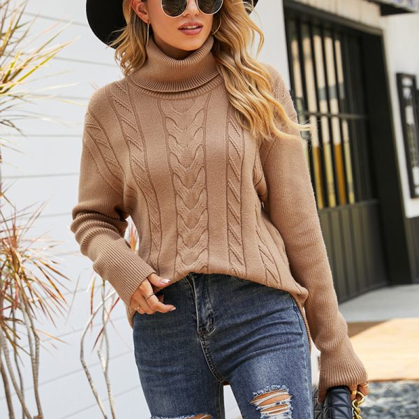 autumn winter thicken twisted knitwear solid color casual vintage turtleneck women warm sweaters