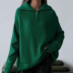 Fashion Women turn down collar Half Zipper knitted loose casual knitwear fall winter sweaters